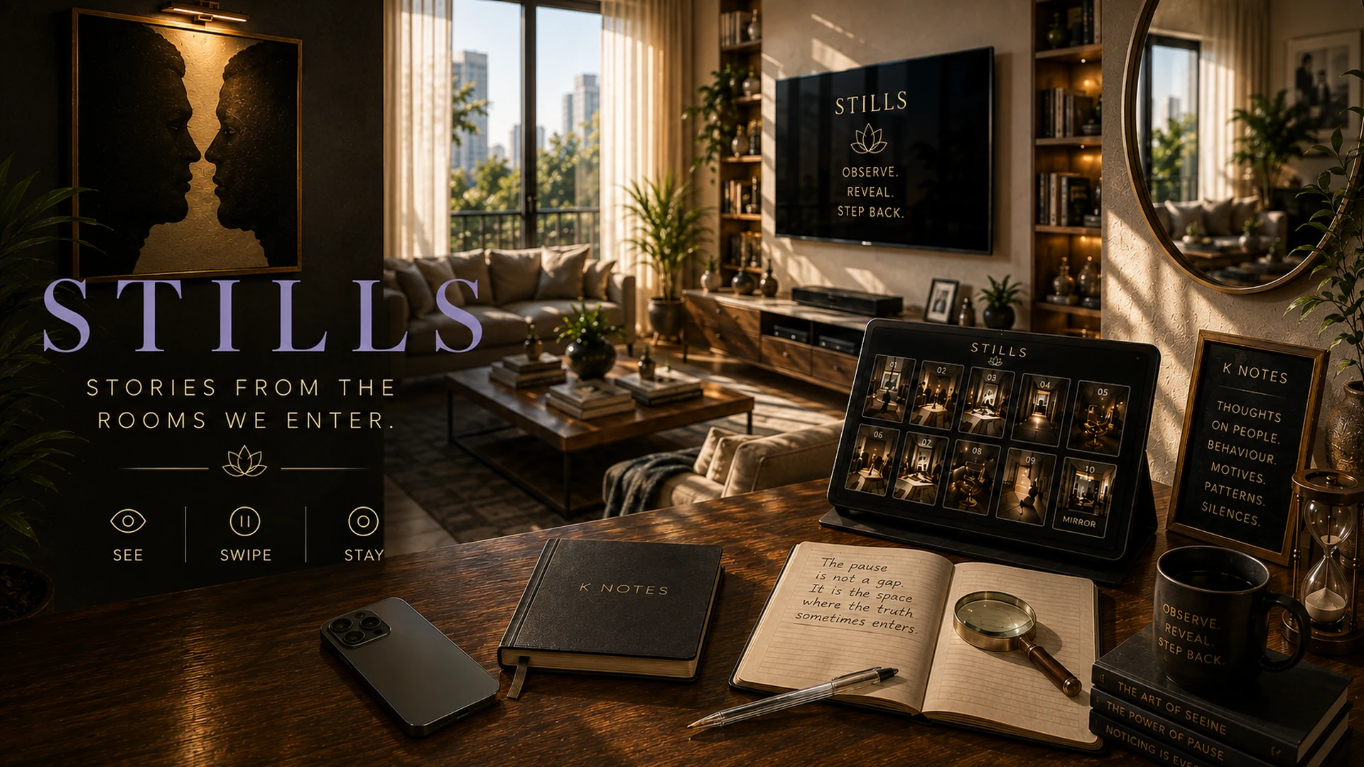 The STILLS reading room — where moments are held still long enough for something underneath them to become visible